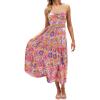 ZESICA Women’s 2026 Summer Bohemian Floral Printed Elastic Waist A Line Maxi Skirt with Pockets(Violet)