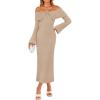 ZESICA Women’s Fall Off Shoulder Sweater Dress 2025 Bell Long Sleeve Ribbed Knit Bodycon Formal Maxi Dresses(Apricot)