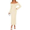 ZESICA Women’s Fall Off Shoulder Sweater Dress 2025 Bell Long Sleeve Ribbed Knit Bodycon Formal Maxi Dresses(Cream)