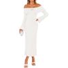 ZESICA Women’s Fall Off Shoulder Sweater Dress 2025 Bell Long Sleeve Ribbed Knit Bodycon Formal Maxi Dresses(White)