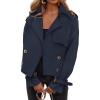 ZESICA Womens Long Sleeve Crop Trench Coat Lapel Double Breasted Loose Casual Jacket with Pockets(Darkblue)