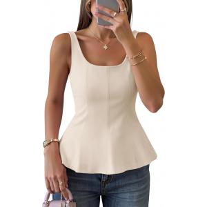 ZESICA Women’s 2026 Summer Sleeveless Vest Top Square Neck Cute Casual Tank Tops Fitted Going Out Trendy Outfit(Apricot)