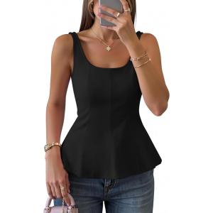 ZESICA Women’s 2026 Summer Sleeveless Vest Top Square Neck Cute Casual Tank Tops Fitted Going Out Trendy Outfit(Black)