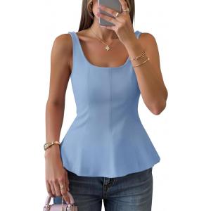 ZESICA Women’s 2026 Summer Sleeveless Vest Top Square Neck Cute Casual Tank Tops Fitted Going Out Trendy Outfit(Blue)
