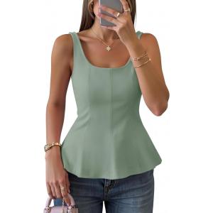 ZESICA Women’s 2026 Summer Sleeveless Vest Top Square Neck Cute Casual Tank Tops Fitted Going Out Trendy Outfit(Light Green)