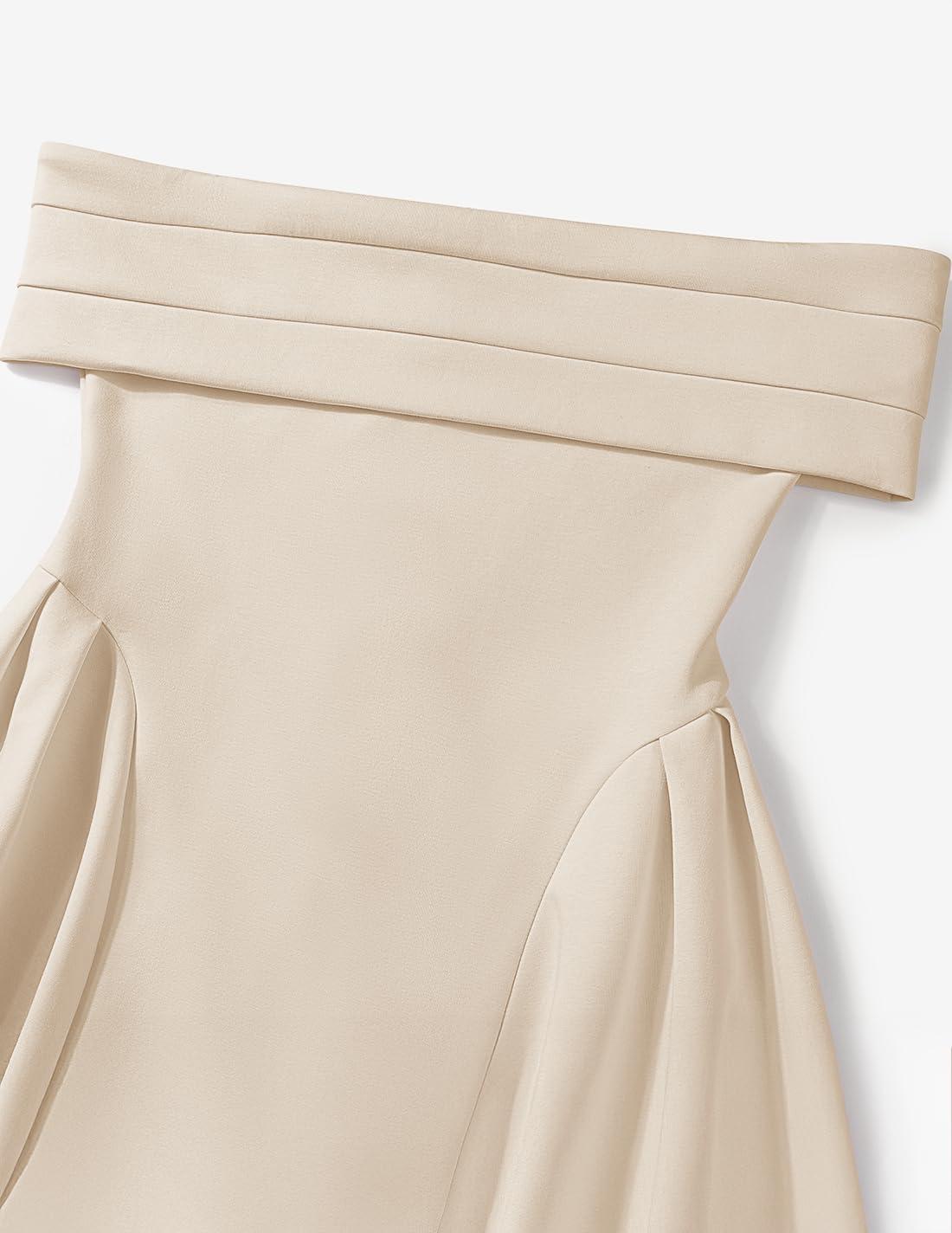imageZESICA Cocktail Dresses for Womens Elegant Off Shoulder Short Sleeve Swing A Line Wedding Evening Party Midi DressApricot