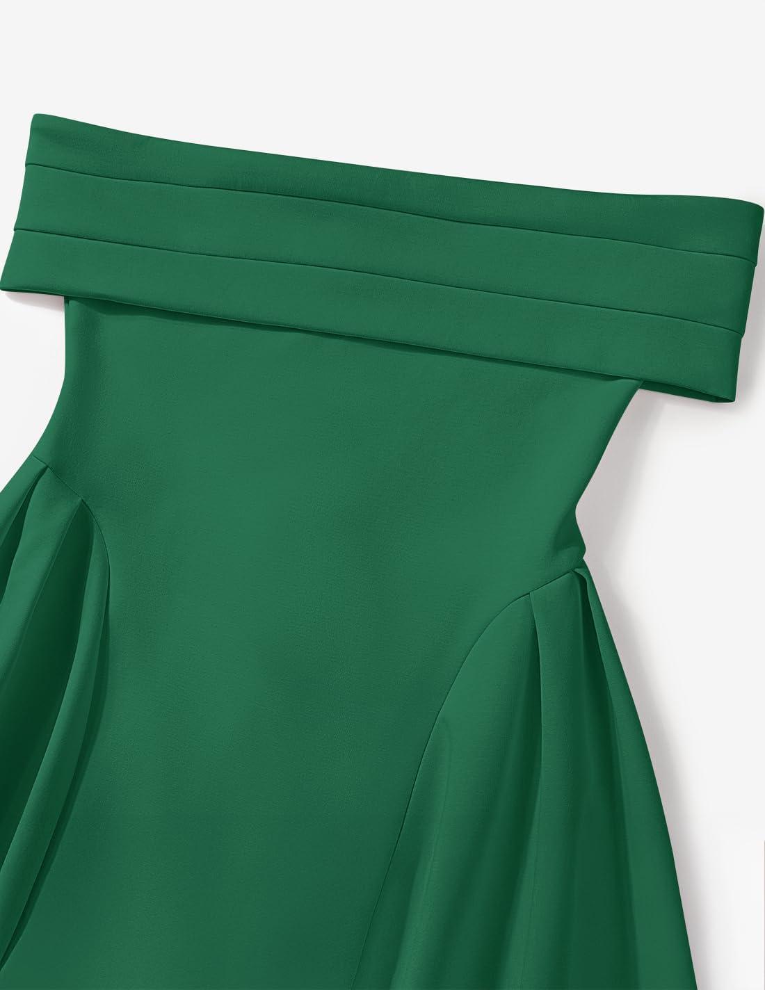 imageZESICA Cocktail Dresses for Womens Elegant Off Shoulder Short Sleeve Swing A Line Wedding Evening Party Midi DressGreen