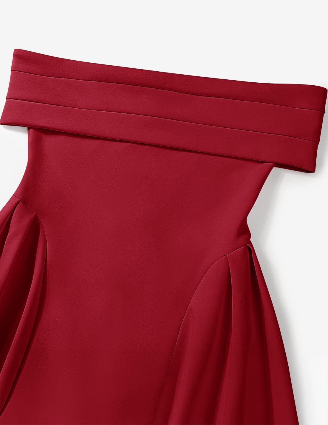imageZESICA Cocktail Dresses for Womens Elegant Off Shoulder Short Sleeve Swing A Line Wedding Evening Party Midi DressRed