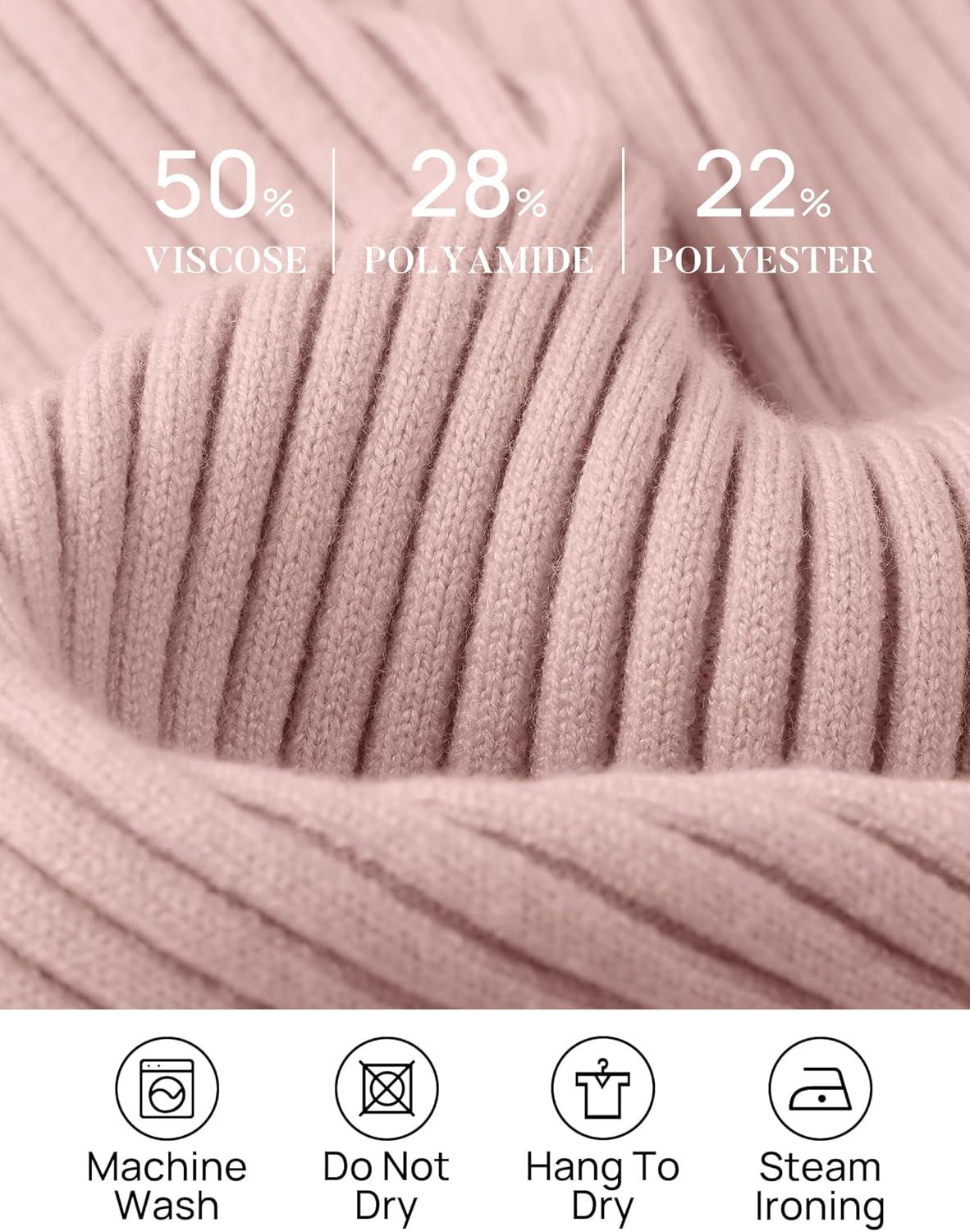 imageZESICA Womens 2025 Fall Long Sleeve Turtleneck T Shirt Ribbed Knit Sweater Slim Fit Basic Casual Tee TopsDusty Pink