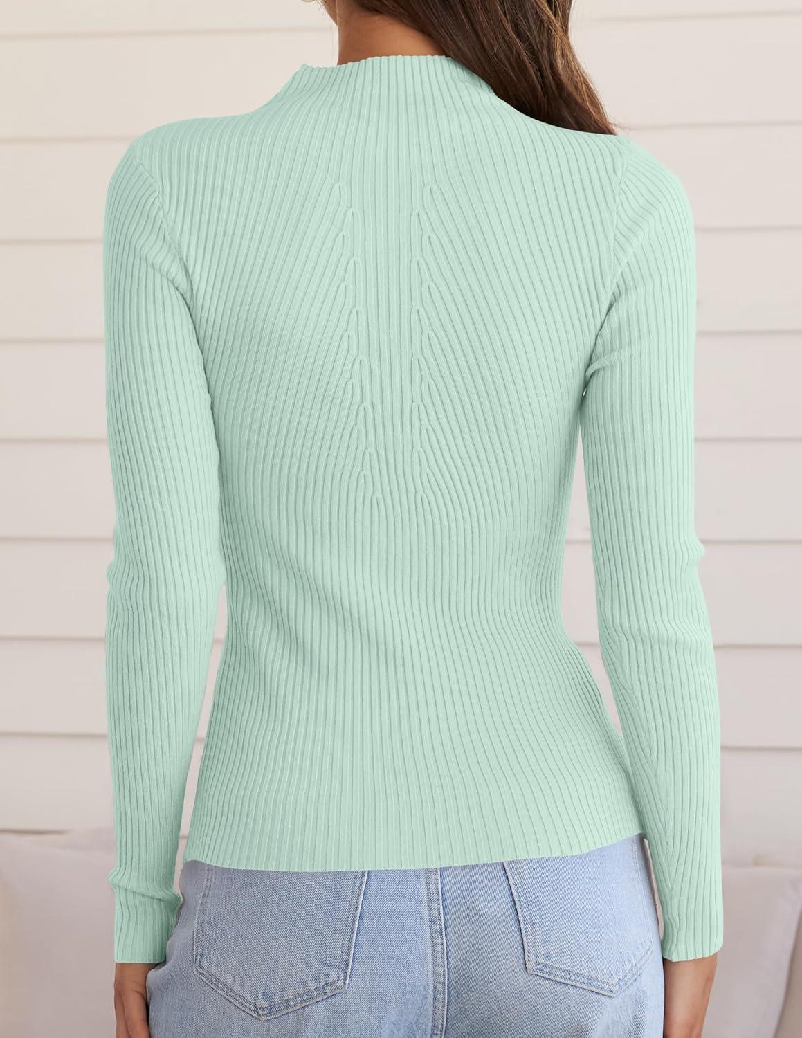 imageZESICA Womens 2025 Fall Long Sleeve Turtleneck T Shirt Ribbed Knit Sweater Slim Fit Basic Casual Tee TopsMint