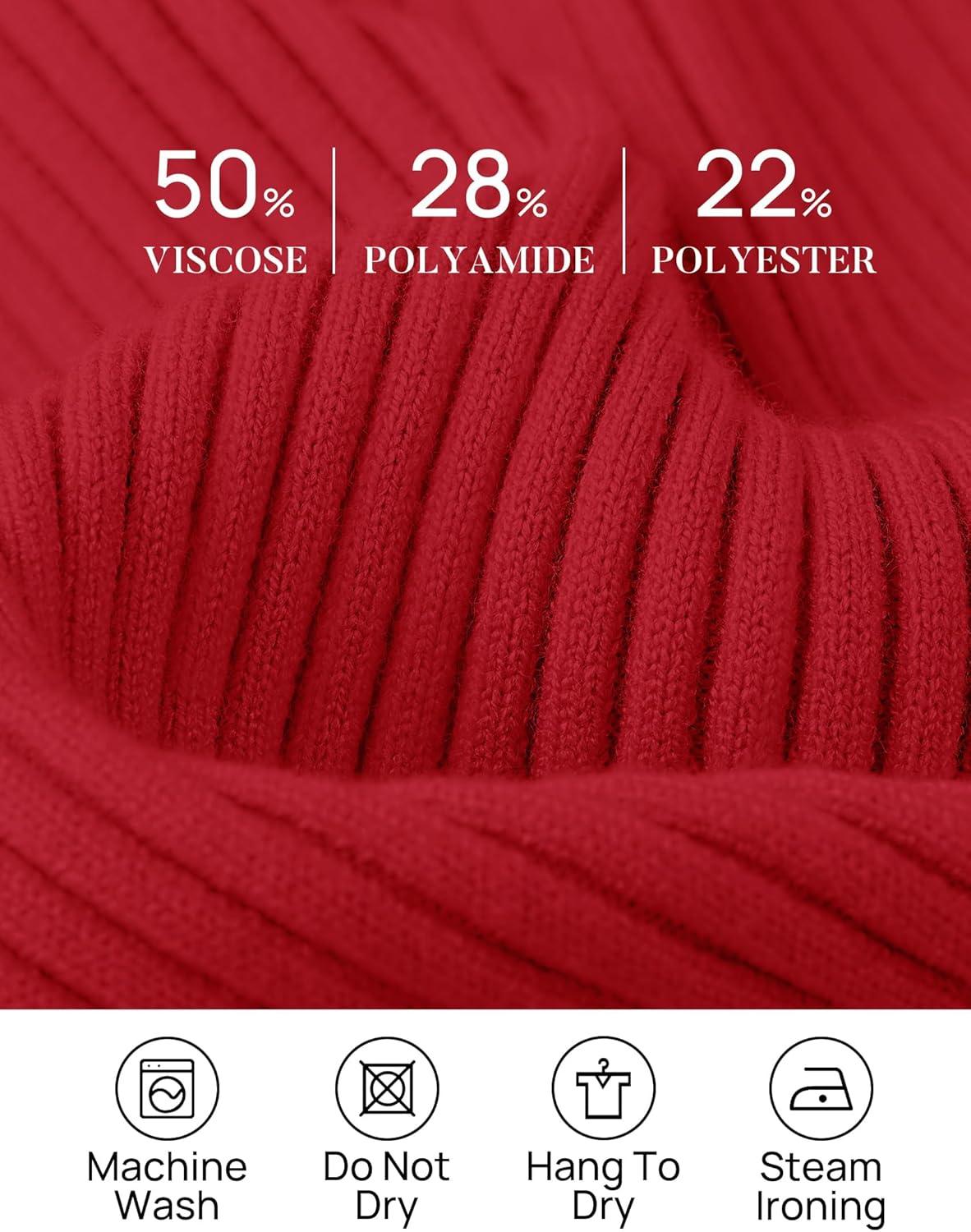 imageZESICA Womens 2025 Fall Long Sleeve Turtleneck T Shirt Ribbed Knit Sweater Slim Fit Basic Casual Tee TopsRed