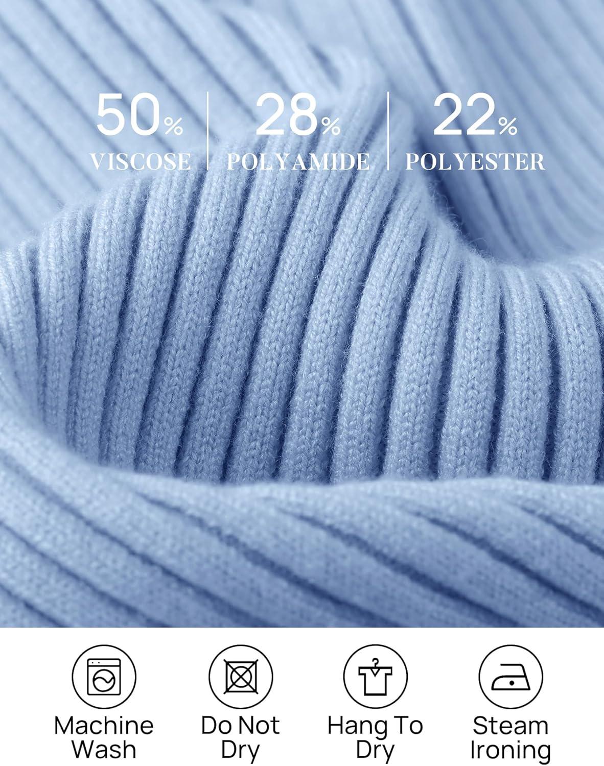 imageZESICA Womens 2025 Fall Long Sleeve Turtleneck T Shirt Ribbed Knit Sweater Slim Fit Basic Casual Tee TopsSky