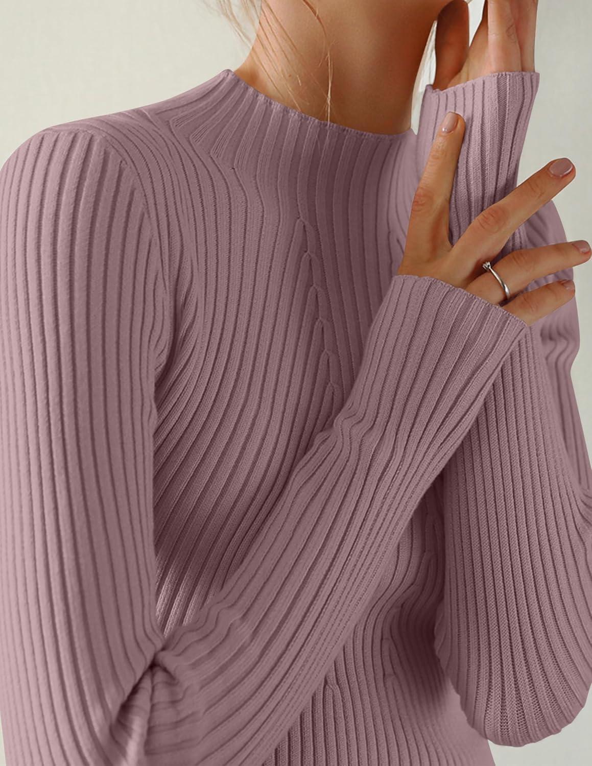 imageZESICA Womens 2025 Fall Long Sleeve Turtleneck T Shirt Ribbed Knit Sweater Slim Fit Basic Casual Tee TopsTaro