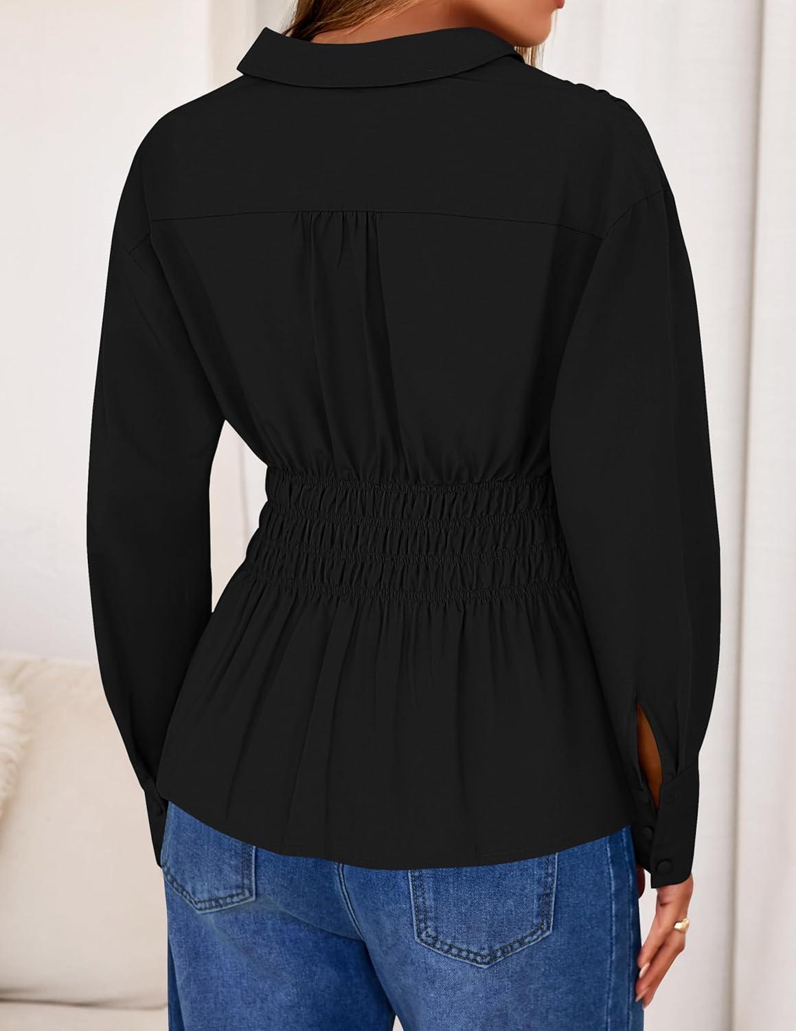 imageZESICA Womens 2026 Spring Long Sleeve Blouse Business Dressy Casual Button Down Shirts Peplum Tops Fashion Trendy ClothesBlack