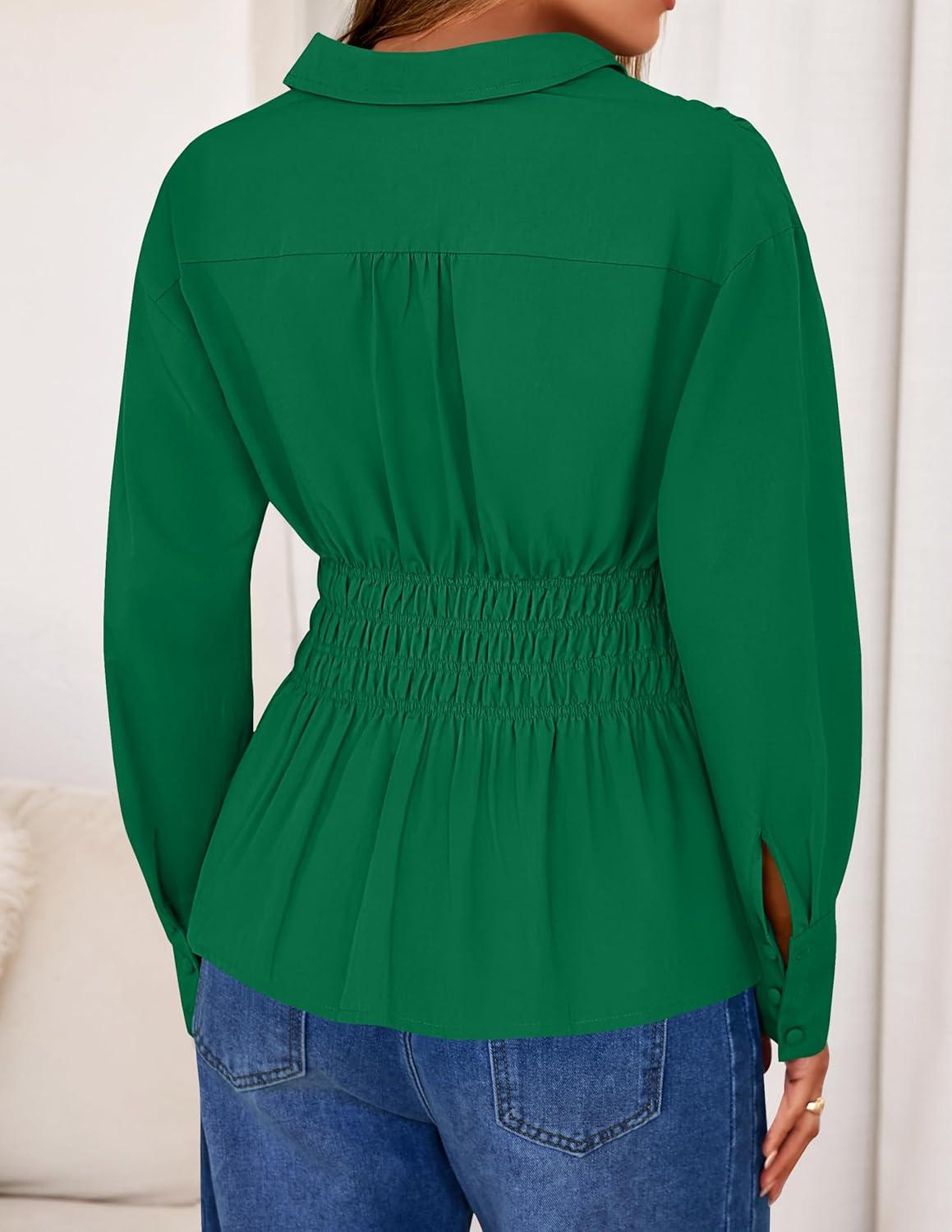 imageZESICA Womens 2026 Spring Long Sleeve Blouse Business Dressy Casual Button Down Shirts Peplum Tops Fashion Trendy ClothesGreen