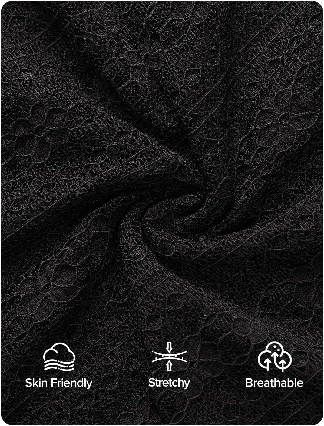 imageZESICA Womens 2026 Spring Summer Lace Mesh Sleeve Tops Going Out Double Lined Slim Fit Asymmetrical Shirts Date Night OutfitBlack