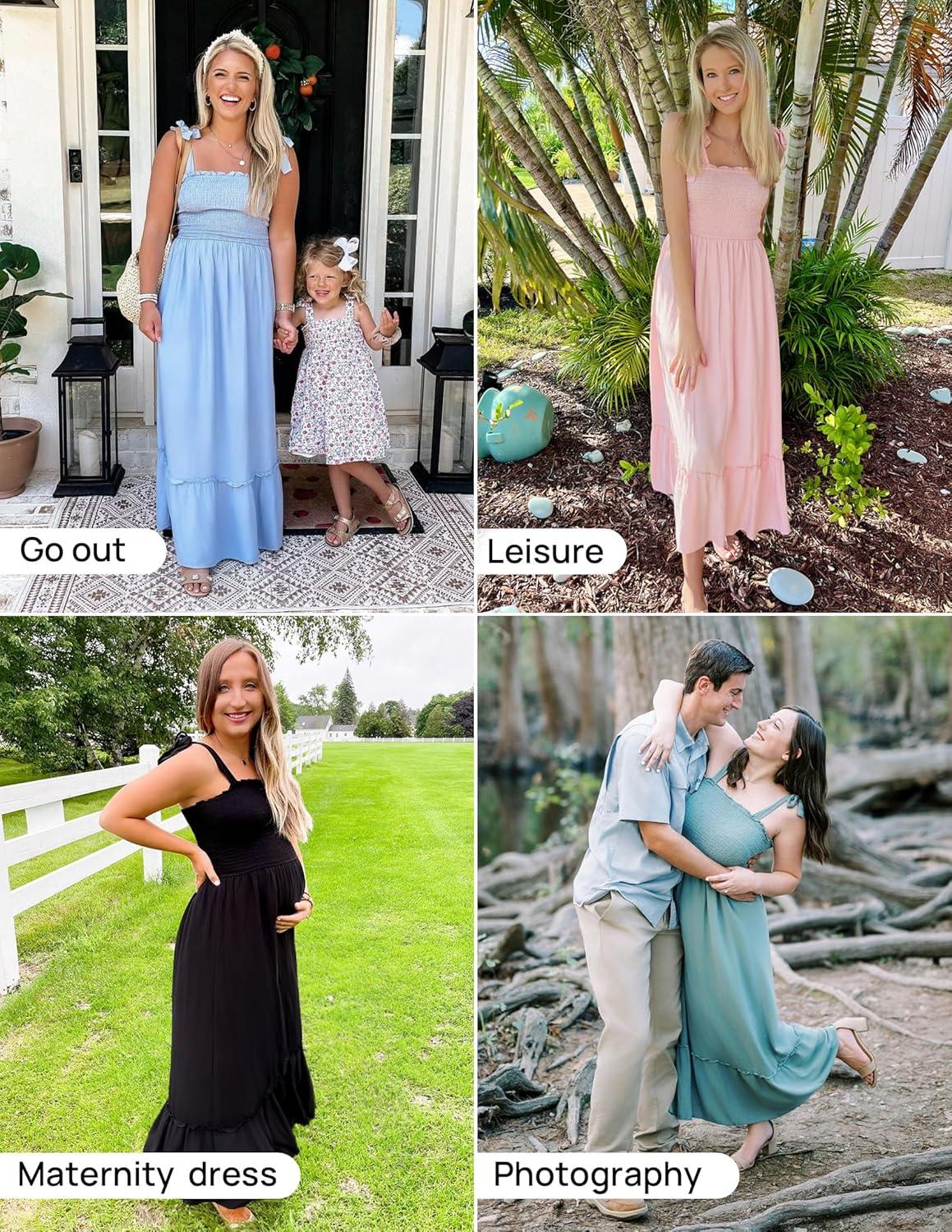 imageZESICA Womens 2026 Summer Boho Spaghetti Strap Square Neck Solid Color Ruffle A Line Beach Long Maxi DressWatermelon