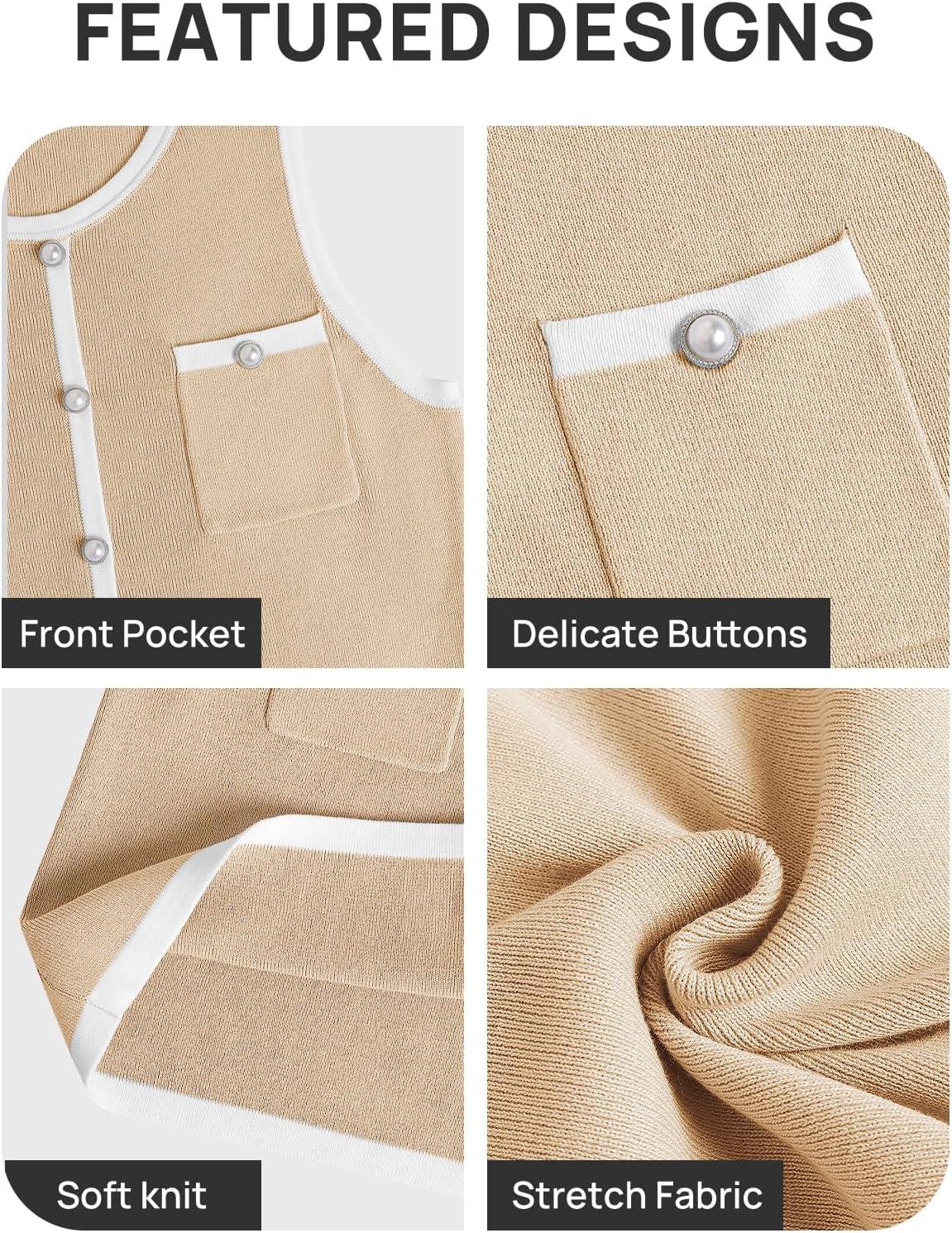 imageZESICA Womens 2026 Summer Sleeveless Mini Dress Elegant Crewneck Button Knit Bodycon Bussiness Office Short DressesApricot