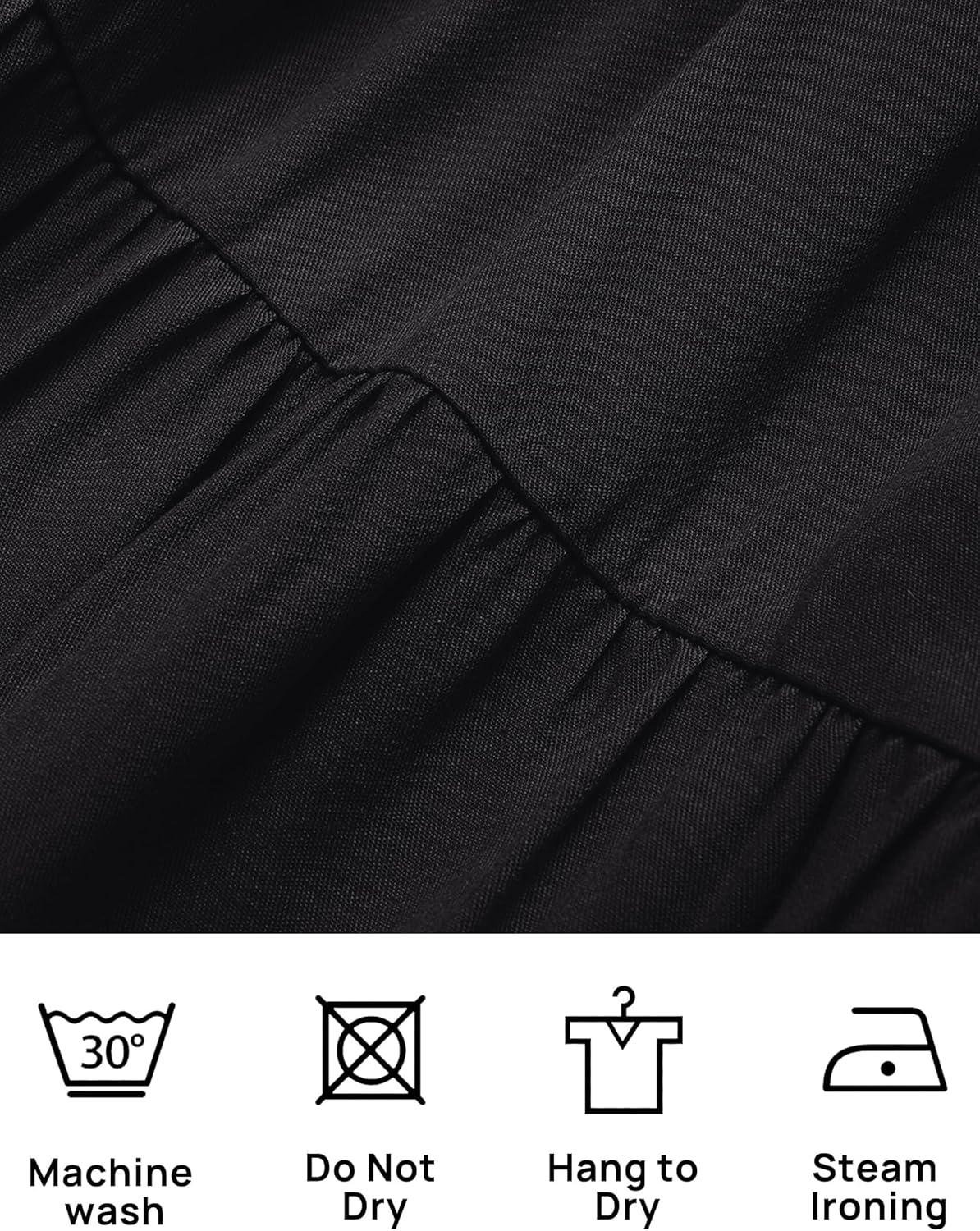 imageZESICA Womens Boho 2026 Summer Square Neck Puff Sleeve Off Shoulder Smocked Tiered Casual A Line Short Mini DressBlack