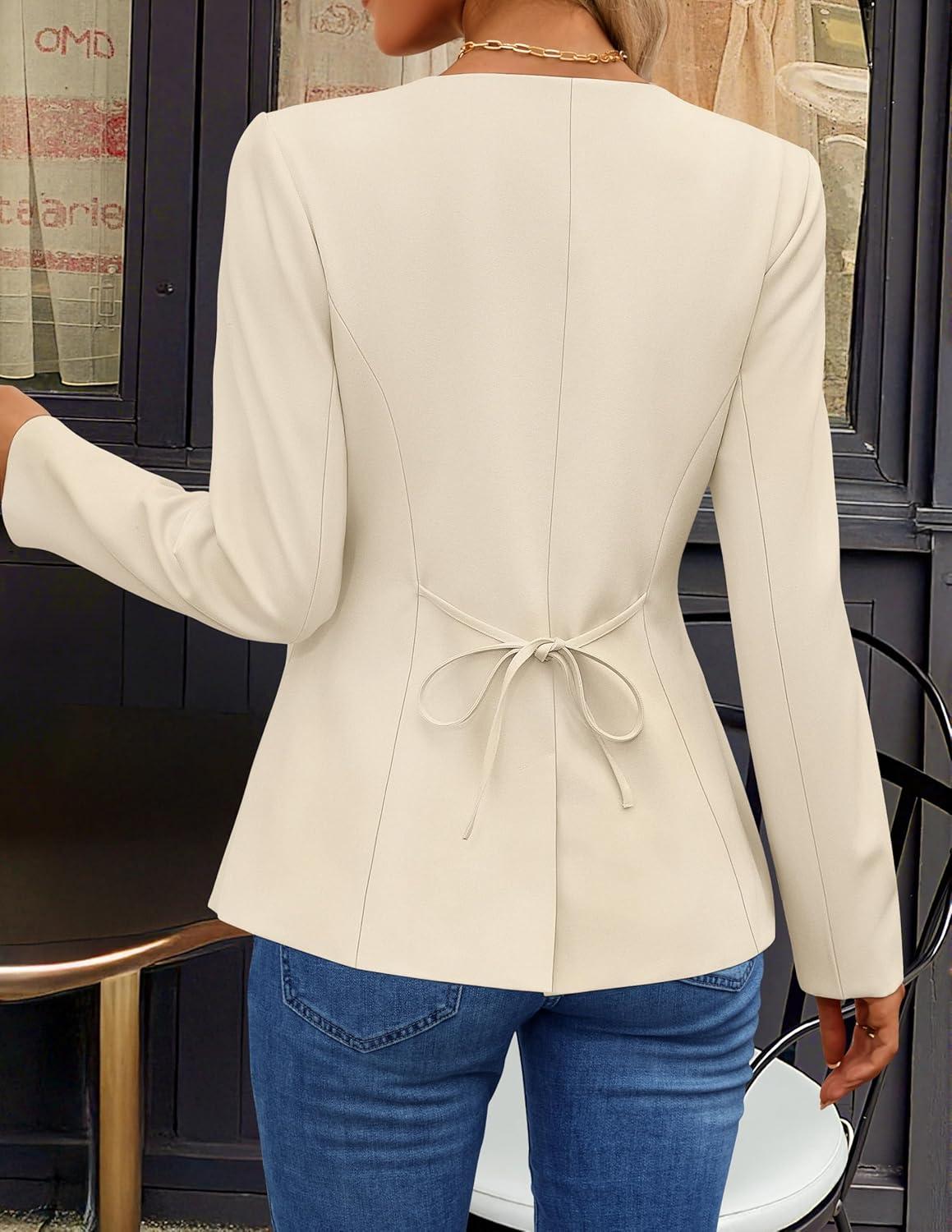 imageZESICA Womens Business Casual Blazers Fall Long Sleeve Button Suit Jackets Office Work Outfits Fitted Blazer Clothes 2026Apricot