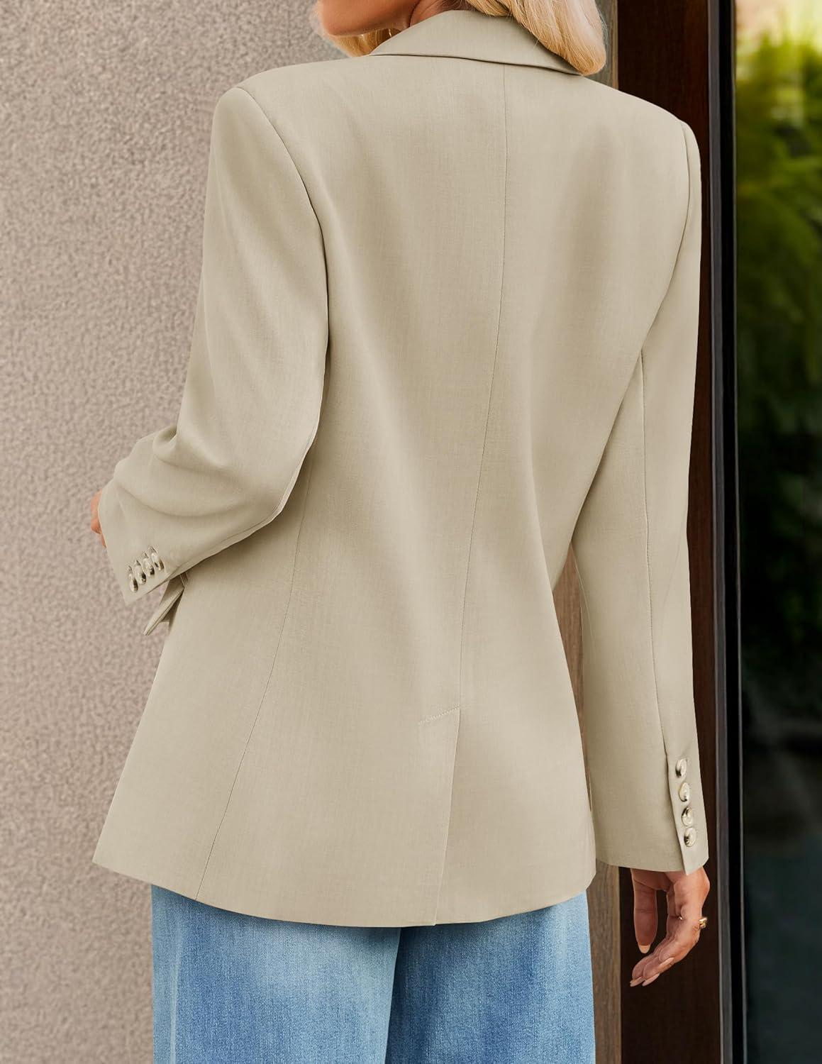 imageZESICA Womens Fall Business Casual Blazers 2025 Long Sleeve Open Front Lapel Collar Work Office Suit Jackets BlazerApricot