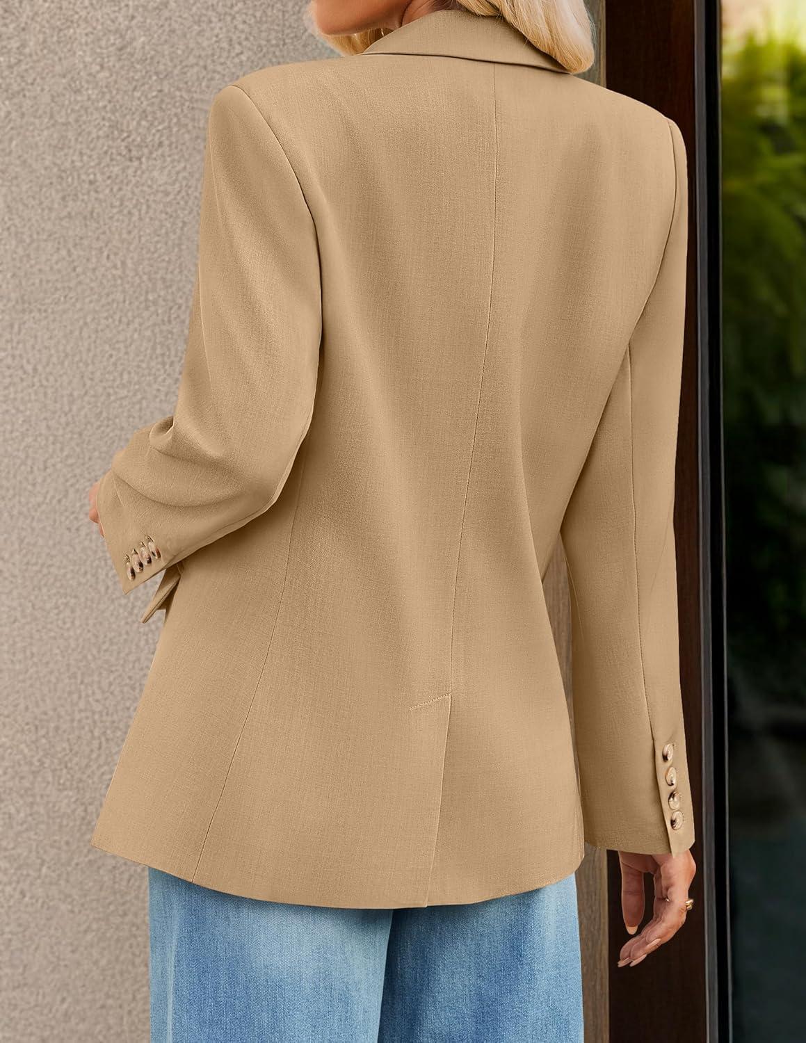 imageZESICA Womens Fall Business Casual Blazers 2025 Long Sleeve Open Front Lapel Collar Work Office Suit Jackets BlazerKhaki