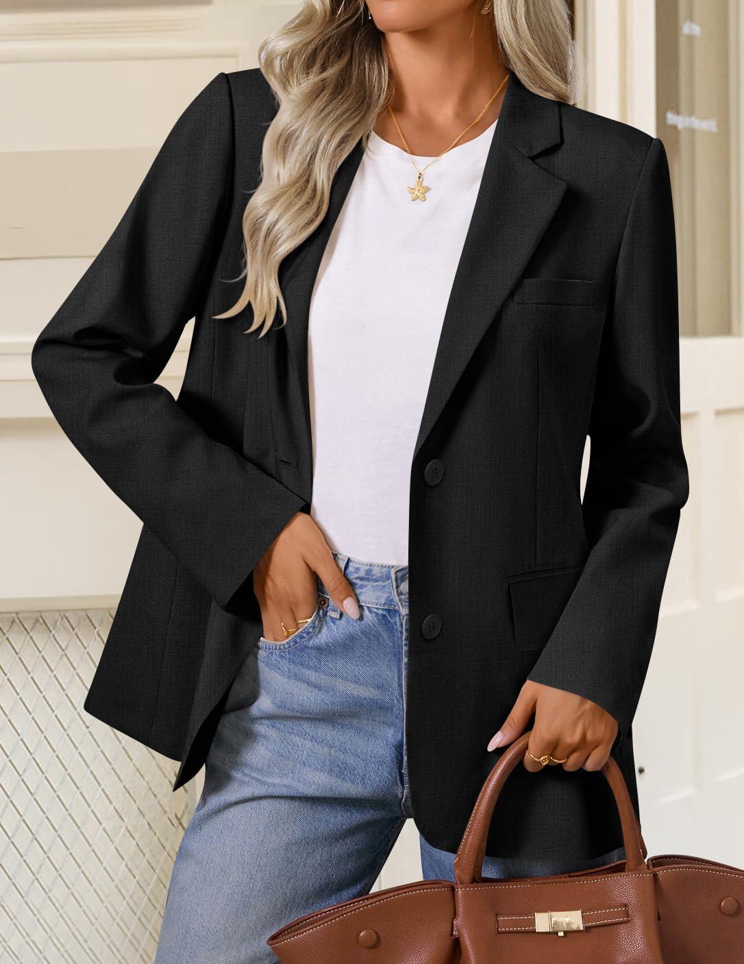 imageZESICA Womens Fall Business Casual Blazers 2026 Long Sleeve Lapel Open Front Button Work Blazer Jackets with PocketsBlack