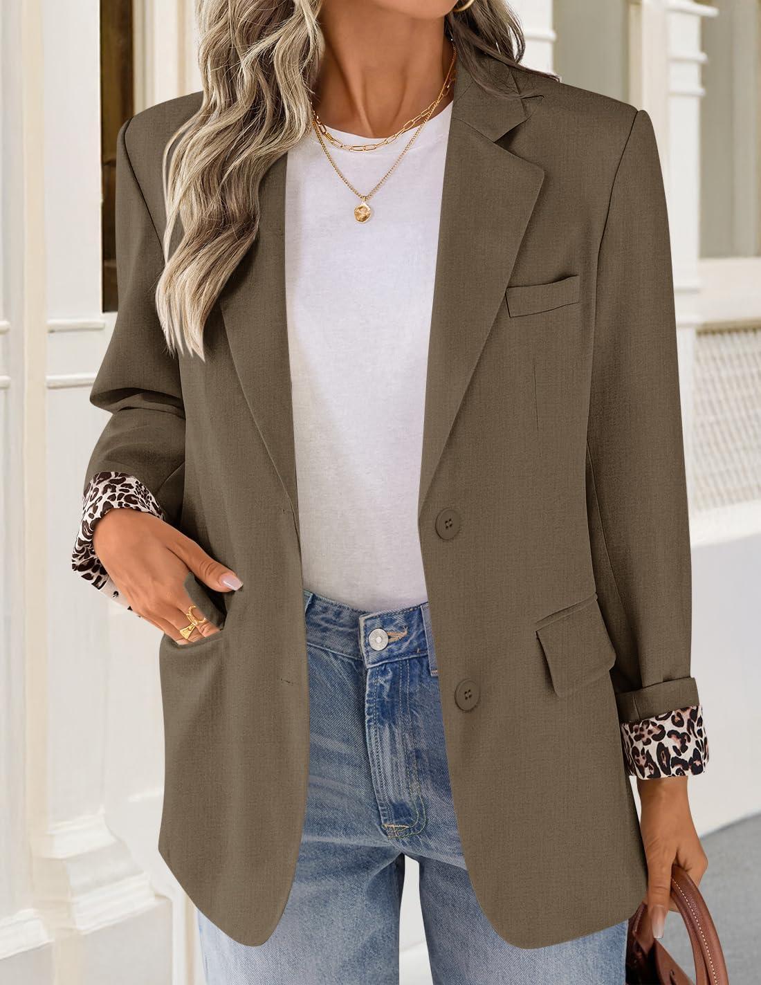 imageZESICA Womens Fall Business Casual Blazers 2026 Long Sleeve Lapel Open Front Button Work Blazer Jackets with PocketsBrown