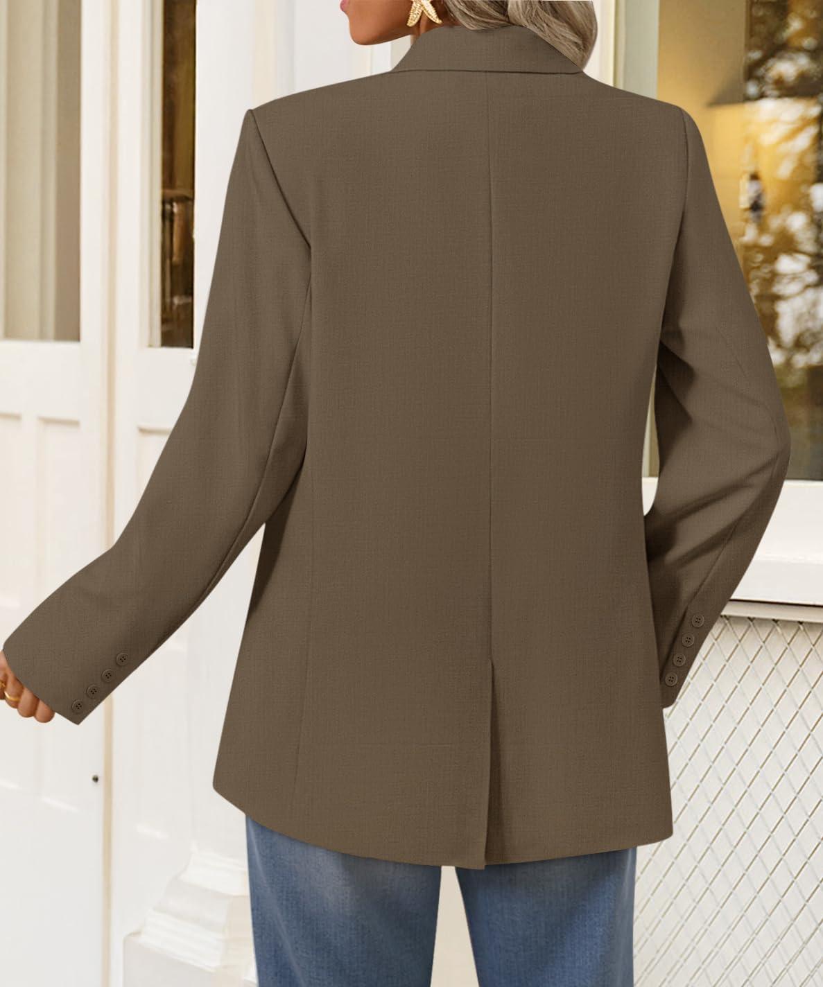 imageZESICA Womens Fall Business Casual Blazers 2026 Long Sleeve Lapel Open Front Button Work Blazer Jackets with PocketsBrown