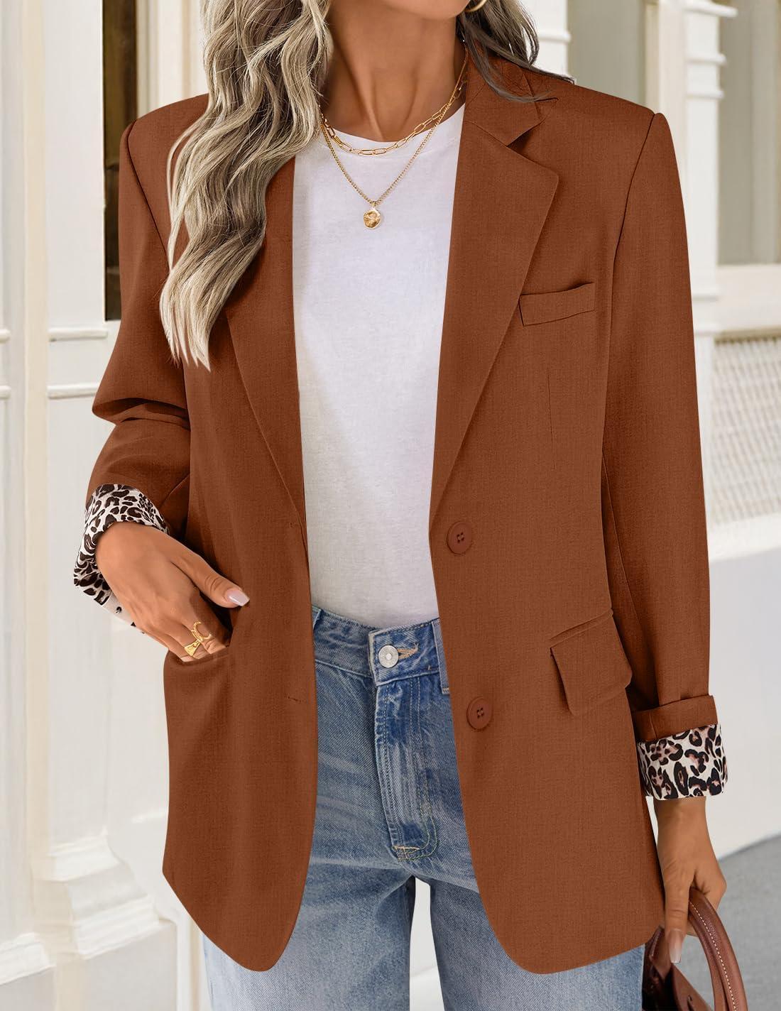 imageZESICA Womens Fall Business Casual Blazers 2026 Long Sleeve Lapel Open Front Button Work Blazer Jackets with PocketsCaramel