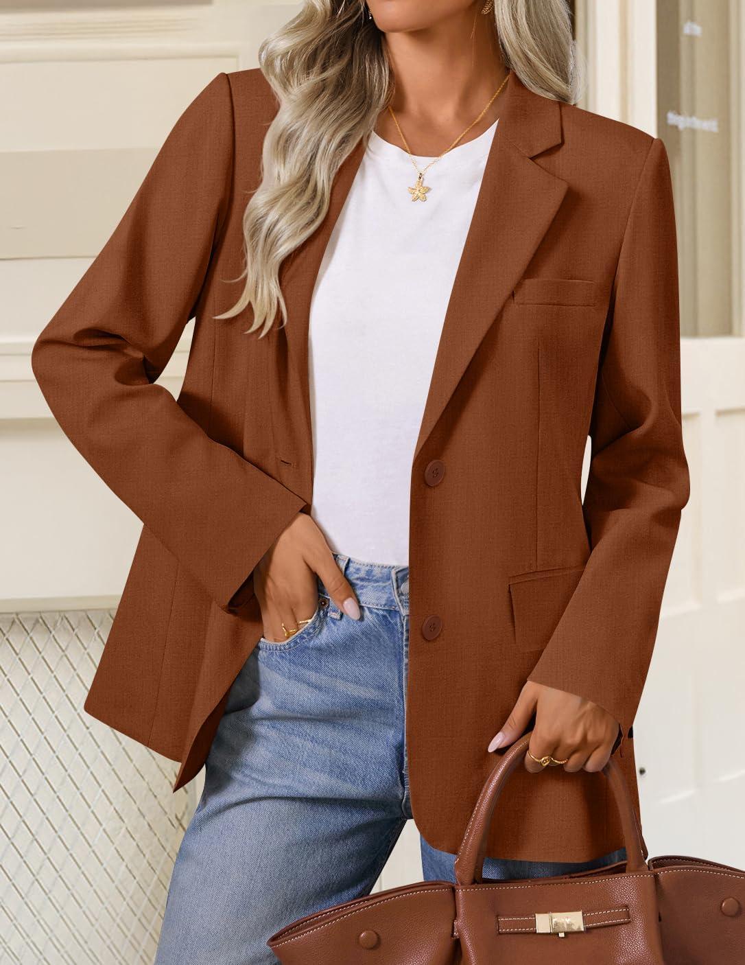 imageZESICA Womens Fall Business Casual Blazers 2026 Long Sleeve Lapel Open Front Button Work Blazer Jackets with PocketsCaramel