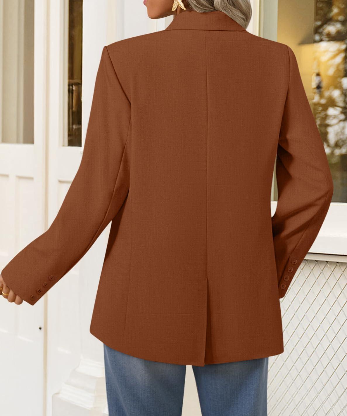 imageZESICA Womens Fall Business Casual Blazers 2026 Long Sleeve Lapel Open Front Button Work Blazer Jackets with PocketsCaramel