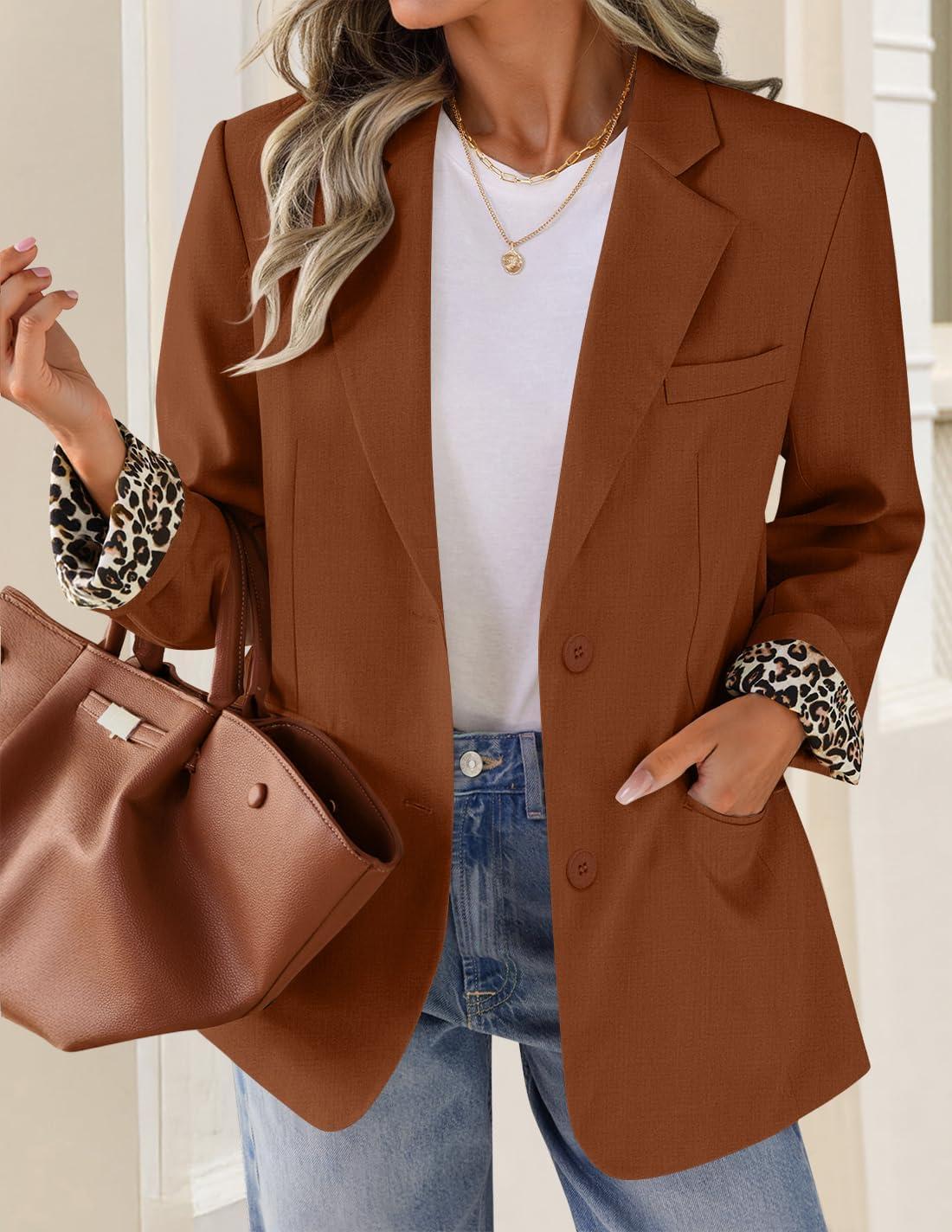 imageZESICA Womens Fall Business Casual Blazers 2026 Long Sleeve Lapel Open Front Button Work Blazer Jackets with PocketsCaramel