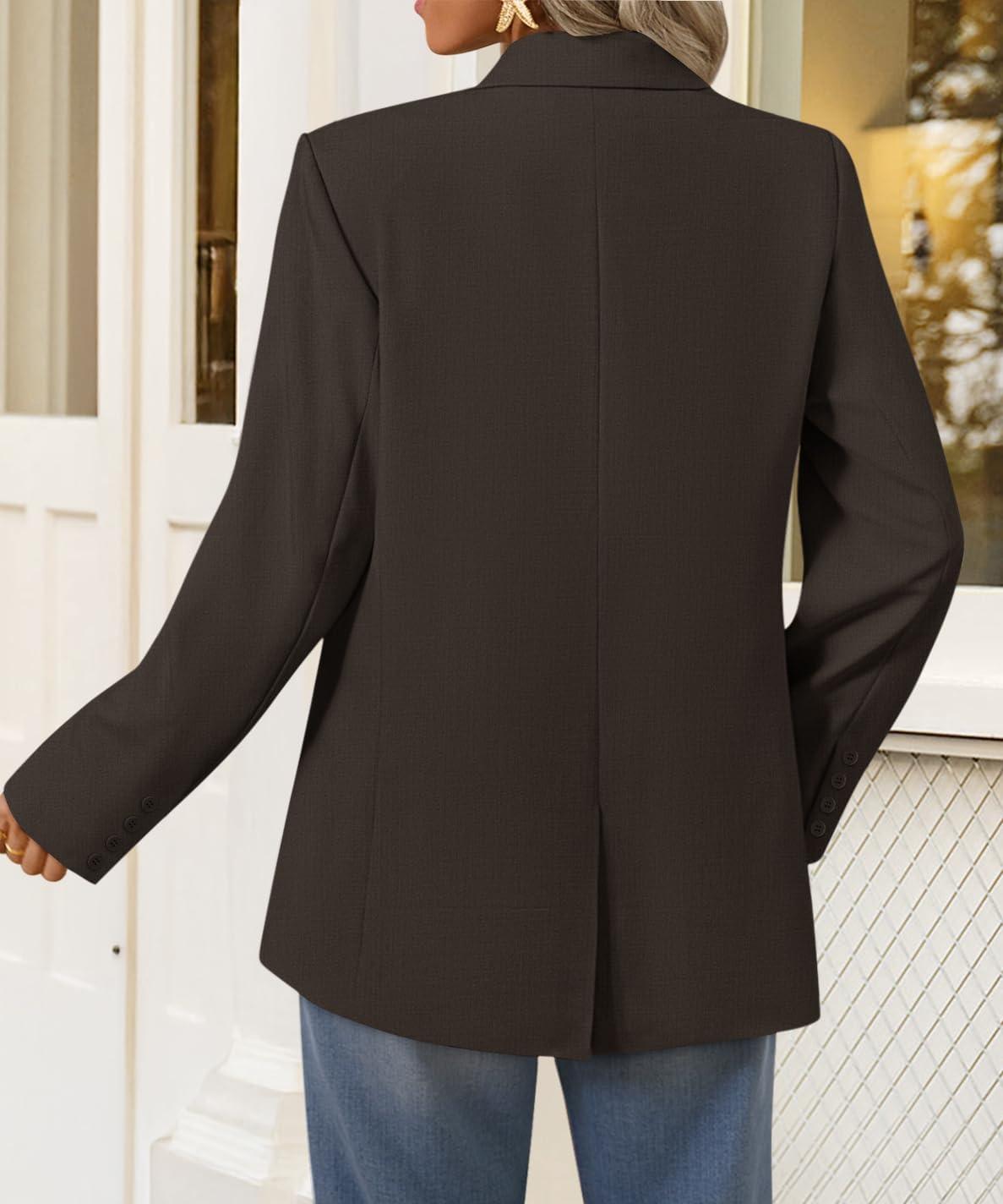 imageZESICA Womens Fall Business Casual Blazers 2026 Long Sleeve Lapel Open Front Button Work Blazer Jackets with PocketsCoffee