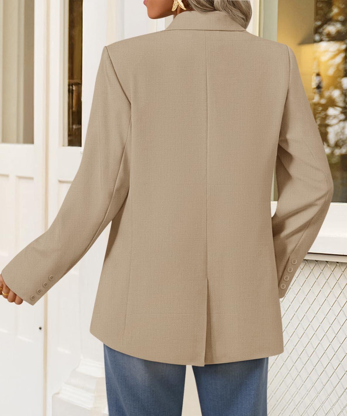 imageZESICA Womens Fall Business Casual Blazers 2026 Long Sleeve Lapel Open Front Button Work Blazer Jackets with PocketsKhaki