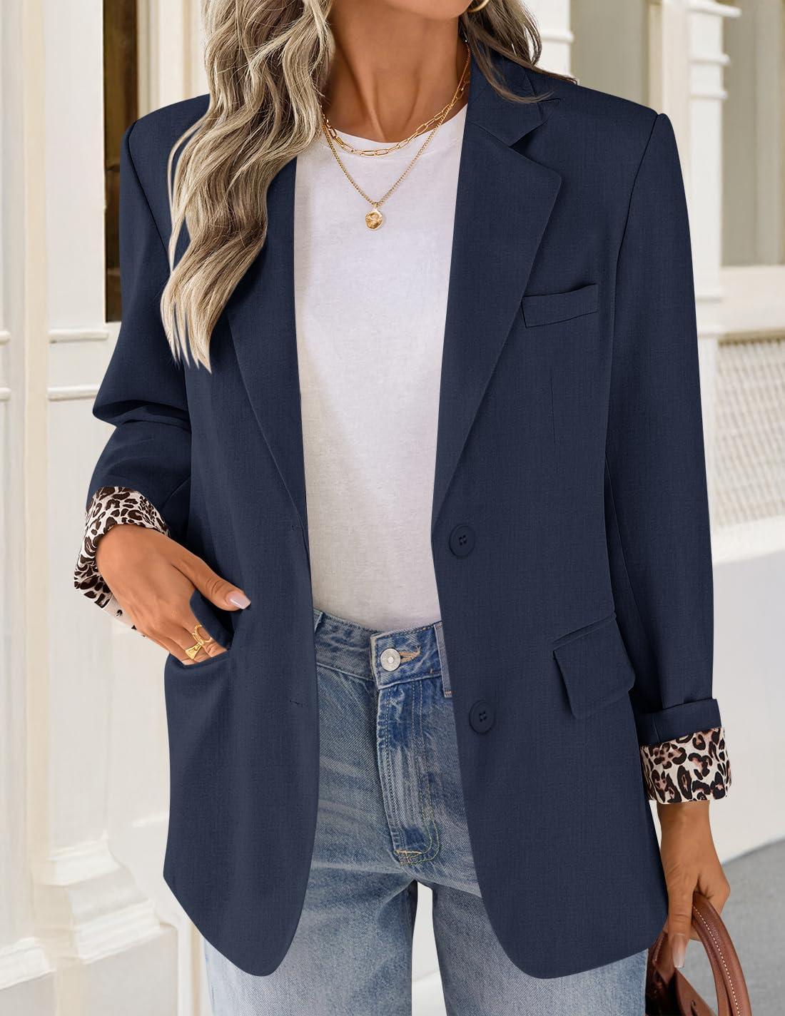 imageZESICA Womens Fall Business Casual Blazers 2026 Long Sleeve Lapel Open Front Button Work Blazer Jackets with PocketsNavy