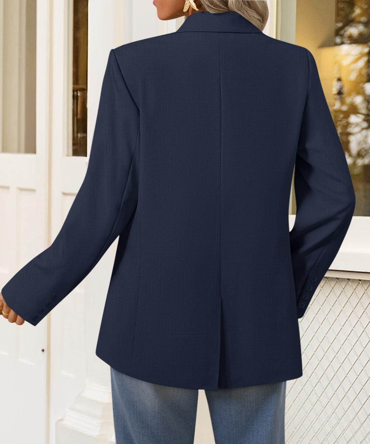 imageZESICA Womens Fall Business Casual Blazers 2026 Long Sleeve Lapel Open Front Button Work Blazer Jackets with PocketsNavy