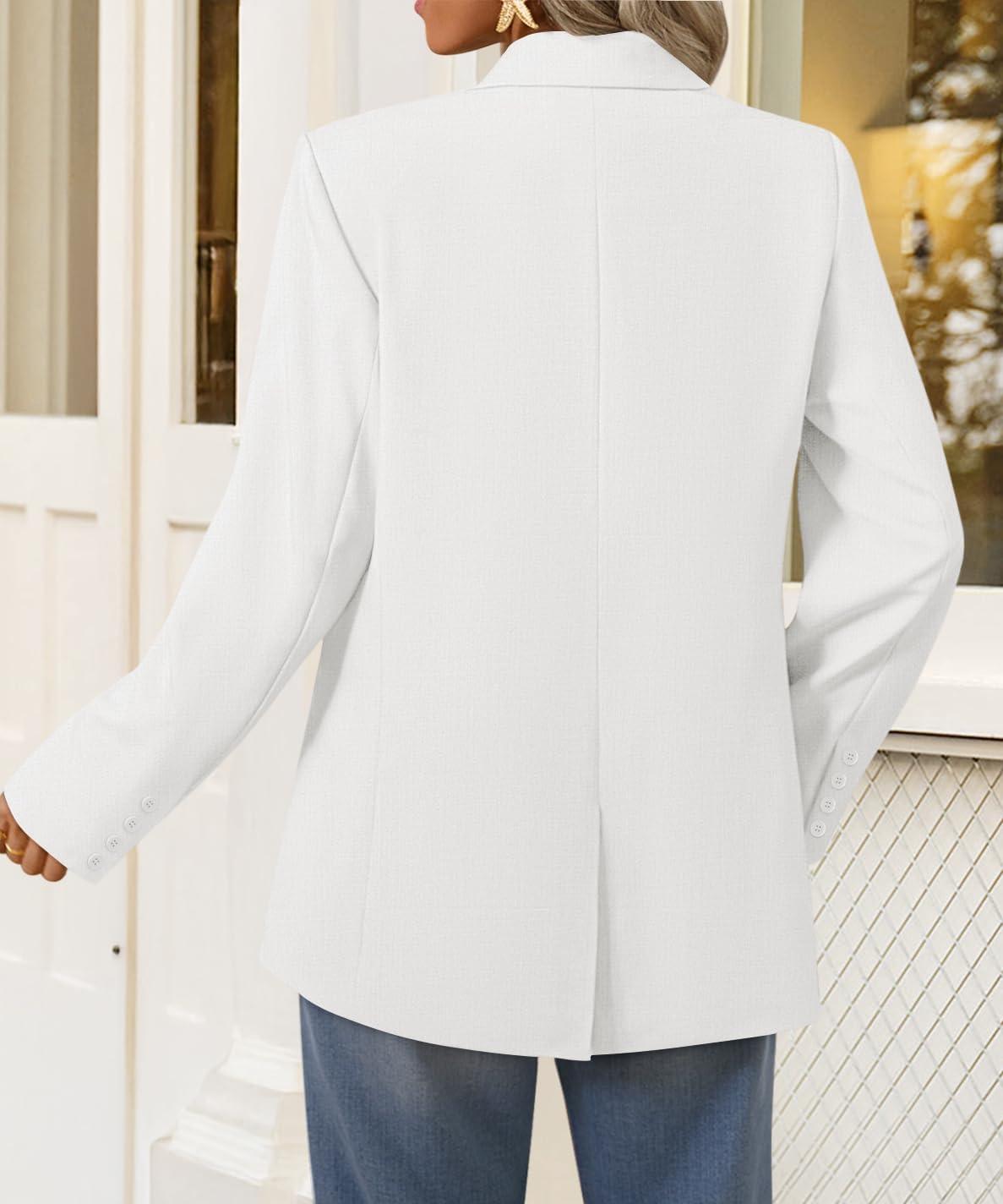 imageZESICA Womens Fall Business Casual Blazers 2026 Long Sleeve Lapel Open Front Button Work Blazer Jackets with PocketsWhite