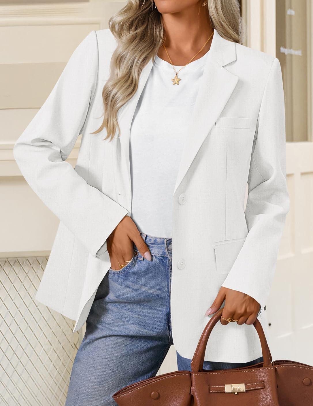 imageZESICA Womens Fall Business Casual Blazers 2026 Long Sleeve Lapel Open Front Button Work Blazer Jackets with PocketsWhite