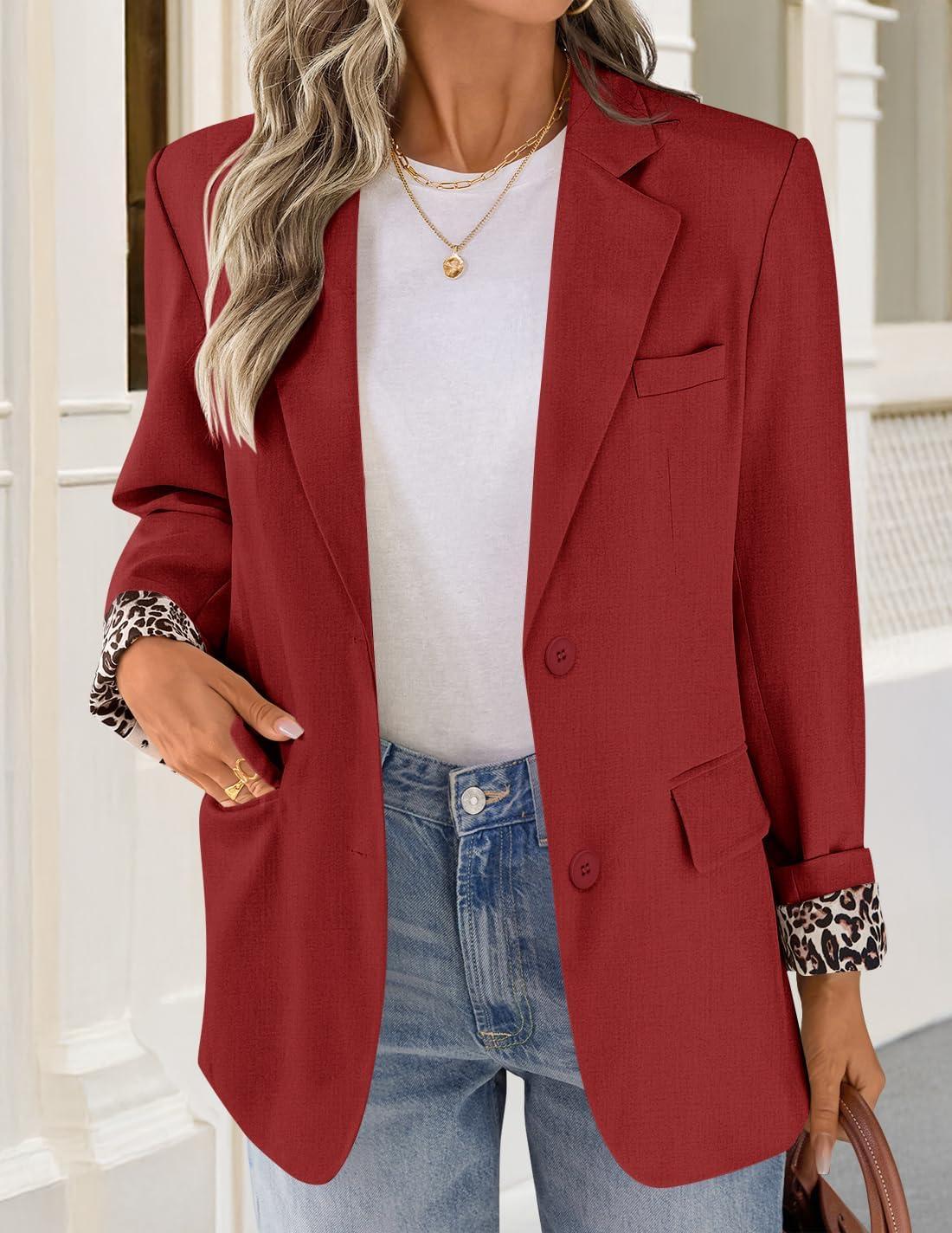 imageZESICA Womens Fall Business Casual Blazers 2026 Long Sleeve Lapel Open Front Button Work Blazer Jackets with PocketsWine