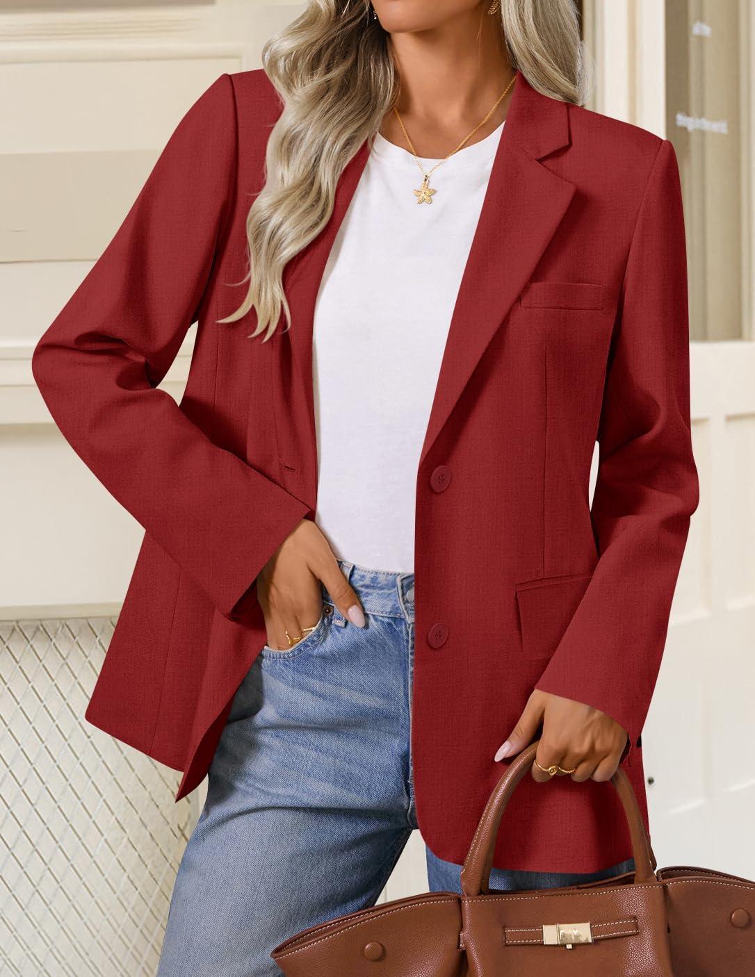 imageZESICA Womens Fall Business Casual Blazers 2026 Long Sleeve Lapel Open Front Button Work Blazer Jackets with PocketsWine