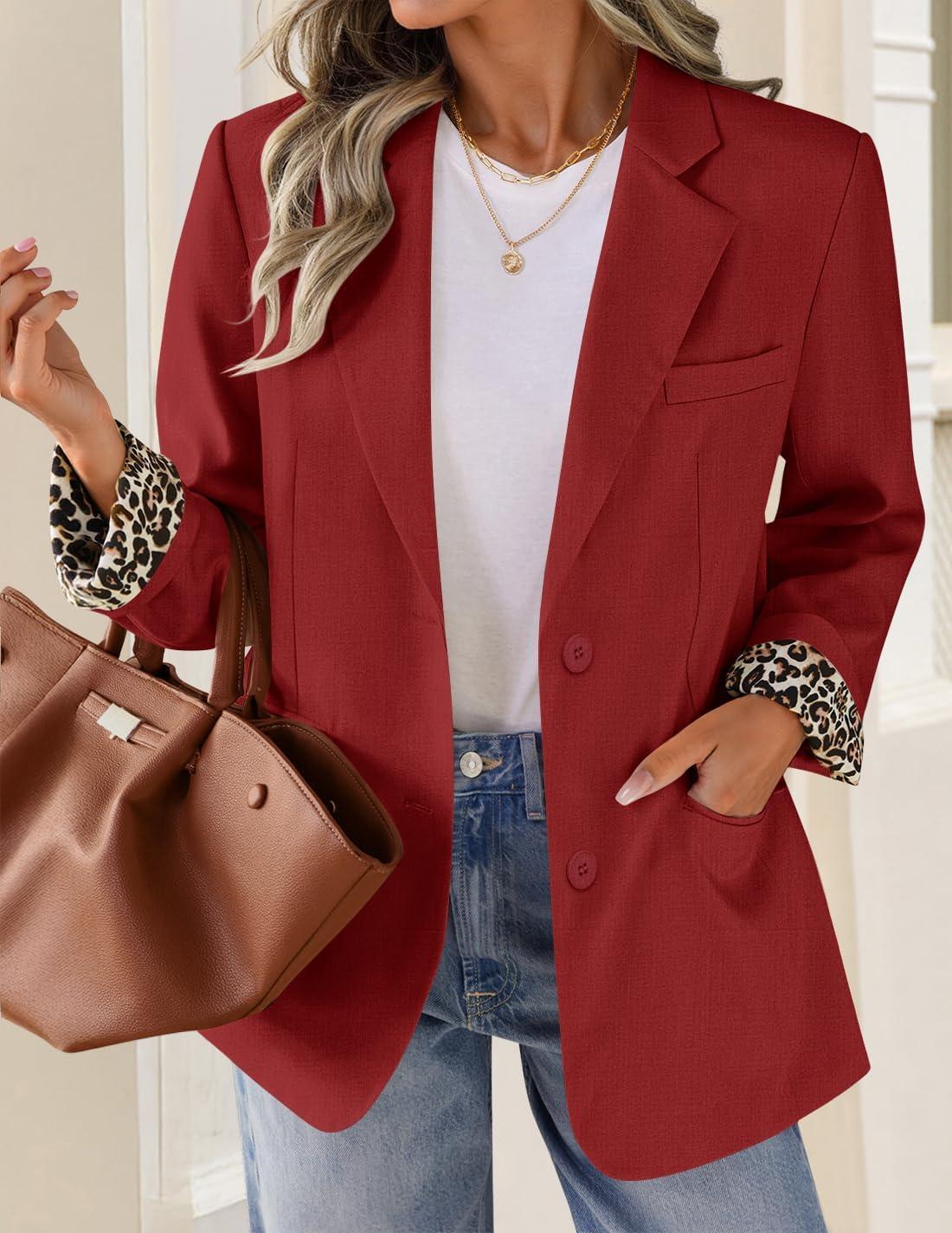 imageZESICA Womens Fall Business Casual Blazers 2026 Long Sleeve Lapel Open Front Button Work Blazer Jackets with PocketsWine
