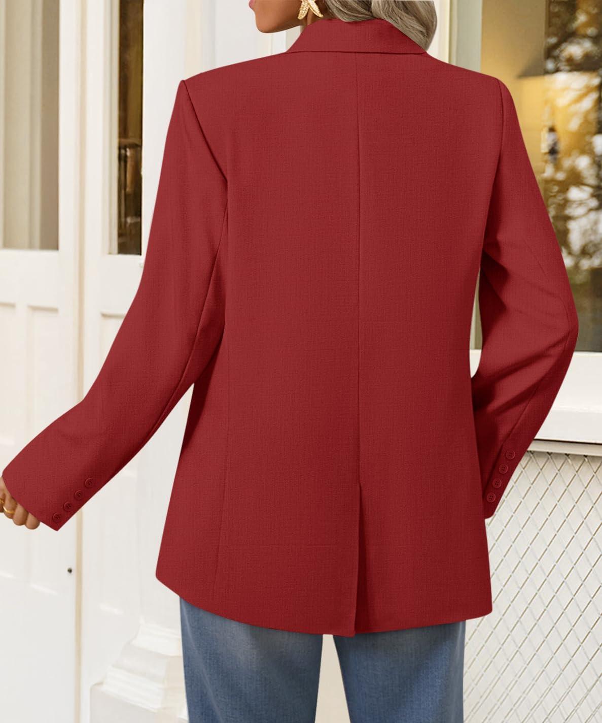 imageZESICA Womens Fall Business Casual Blazers 2026 Long Sleeve Lapel Open Front Button Work Blazer Jackets with PocketsWine