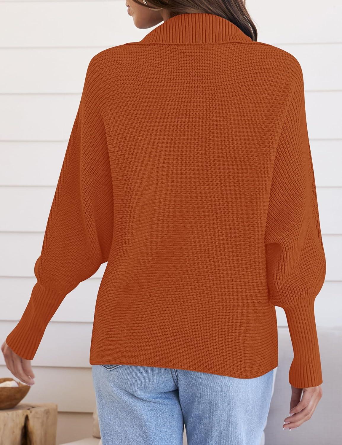 imageZESICA Womens Fall Lapel Collar V Neck Long Sleeve Ribbed Knit Comfy Loose Casual Pullover Sweater Jumper TopMaple