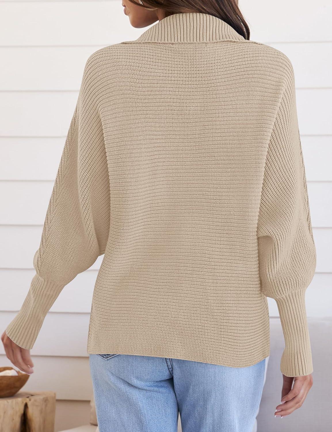 imageZESICA Womens Fall Lapel Collar V Neck Long Sleeve Ribbed Knit Comfy Loose Casual Pullover Sweater Jumper TopOatmeal