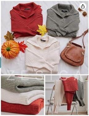 imageZESICA Womens Fall Lapel Collar V Neck Long Sleeve Ribbed Knit Comfy Loose Casual Pullover Sweater Jumper TopOatmeal
