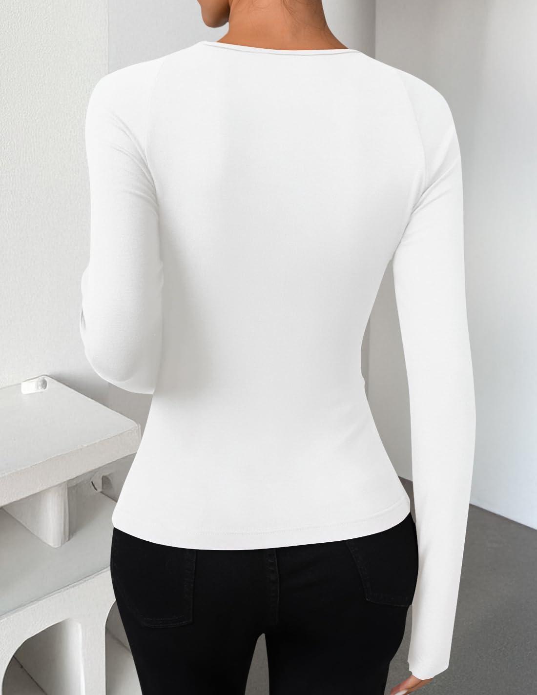 imageZESICA Womens Fall Long Sleeve Tops 2026 Casual Crewneck Ruched Shirts Slim Fit Going Out Y2K BlousesWhite