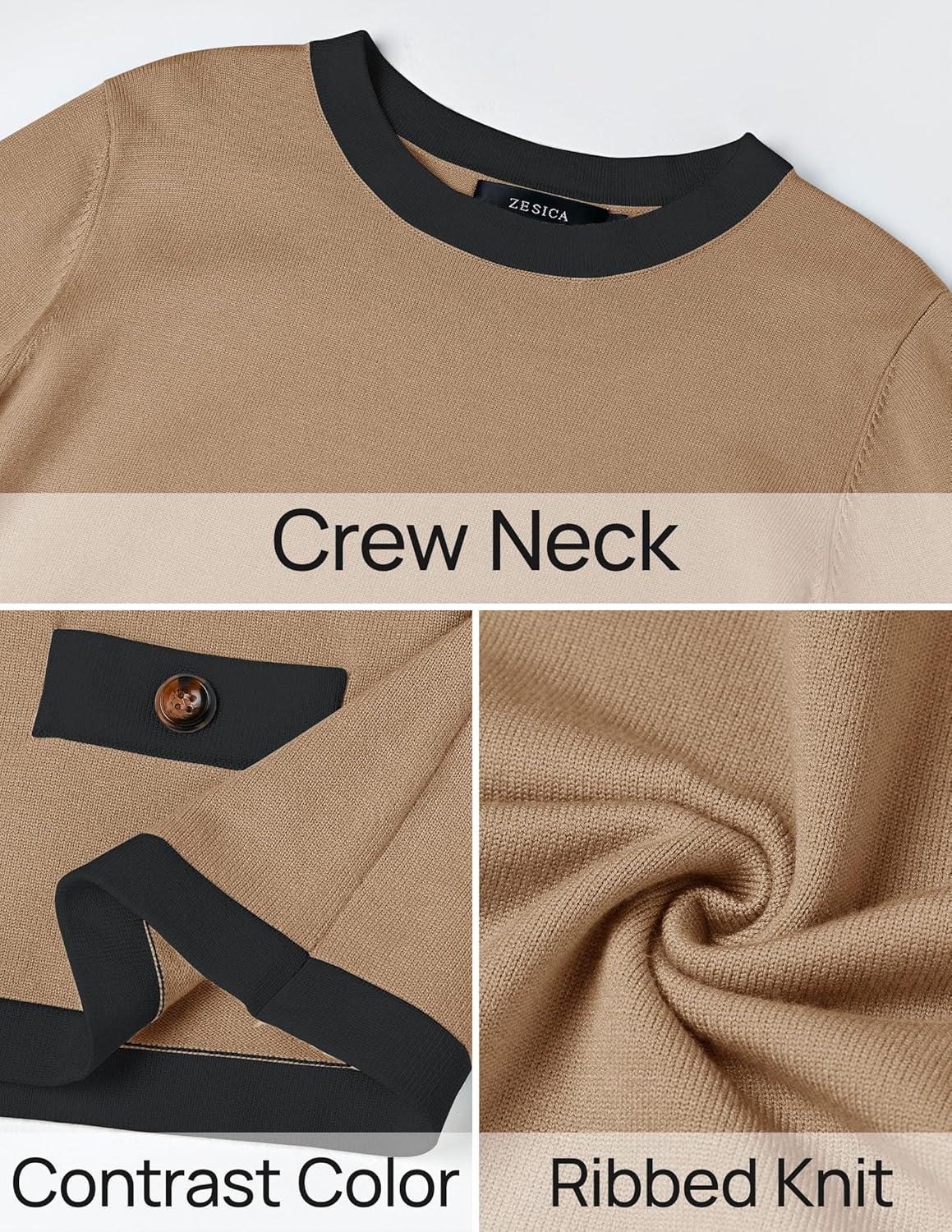 imageZESICA Womens Fall Sweaters 2026 Long Sleeve Crewneck Knit Color Block Lightweight Pullover Tops Clothes