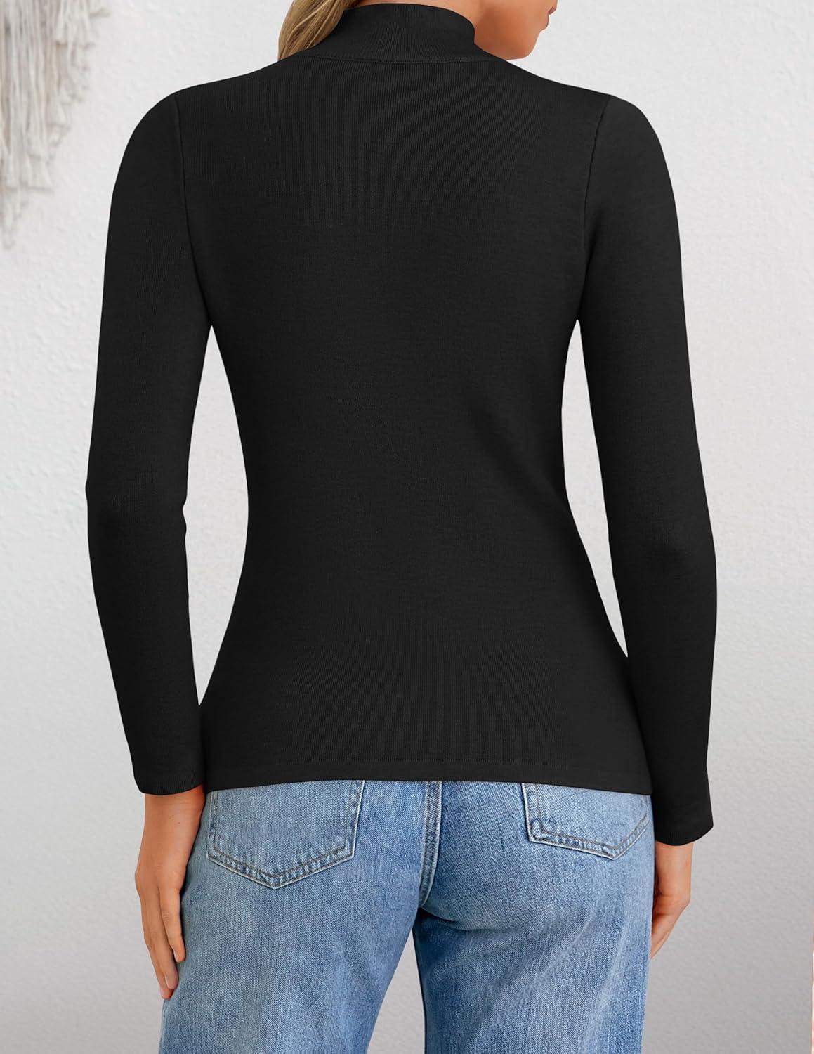 imageZESICA Womens Fleece Sherpa Lined Sweater 2026 Winter Thermal Shirts Long Sleeve Mock Neck Slim Fitted Pullover TopsBlack