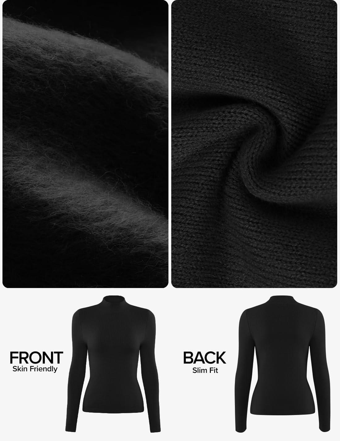 imageZESICA Womens Fleece Sherpa Lined Sweater 2026 Winter Thermal Shirts Long Sleeve Mock Neck Slim Fitted Pullover TopsBlack